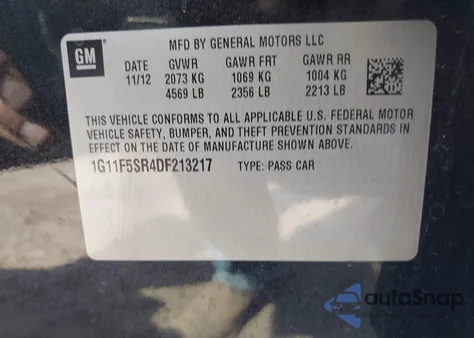 2013 Chevrolet Malibu Eco Premium Audio from USA, damaged, VIN 1G11F5SR4DF213217